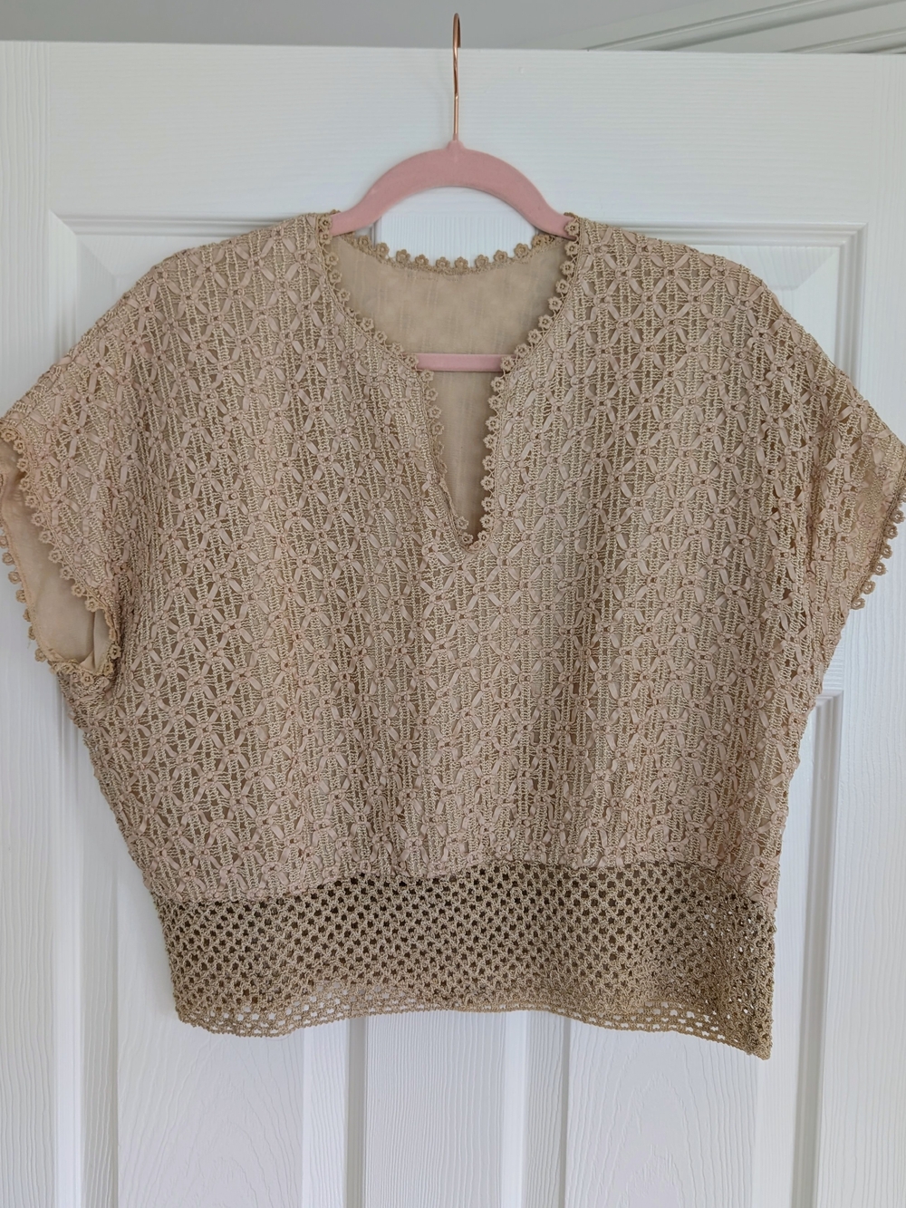 Vintage Grosgrain Ribbon Crocheted Blouse